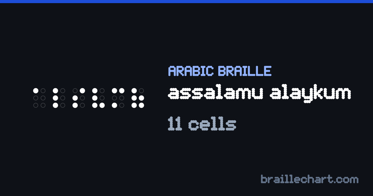 عبارة السلام عليكم بالبرايل العربي في ١١ خليّة.