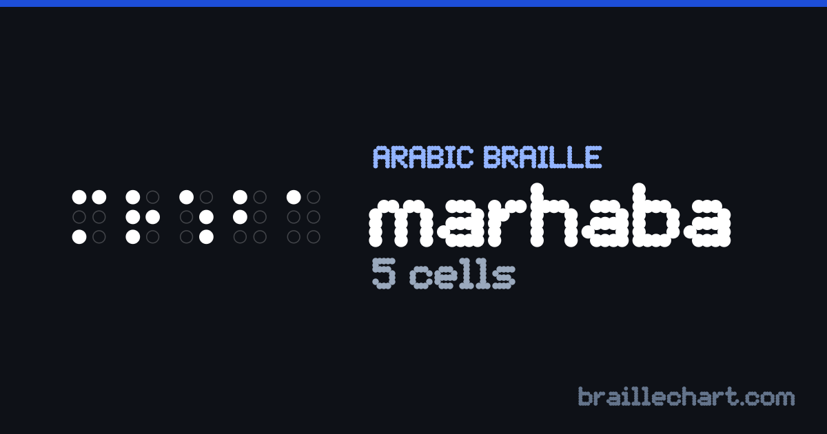 عبارة مرحبا بالبرايل العربي في خمس خلايا.