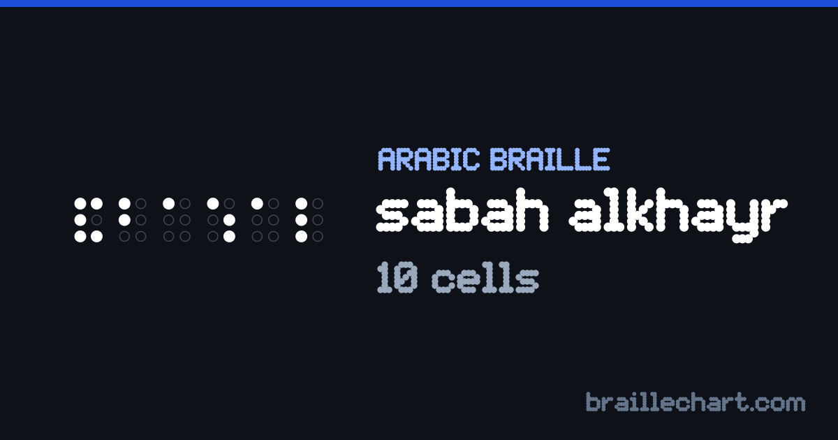 عبارة صباح الخير بالبرايل العربي في عشر خلايا.