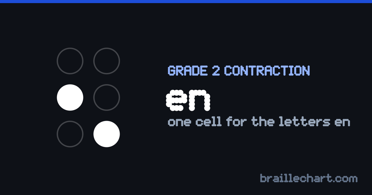The braille contraction for "en": one cell with dots 2 and 6 raised.