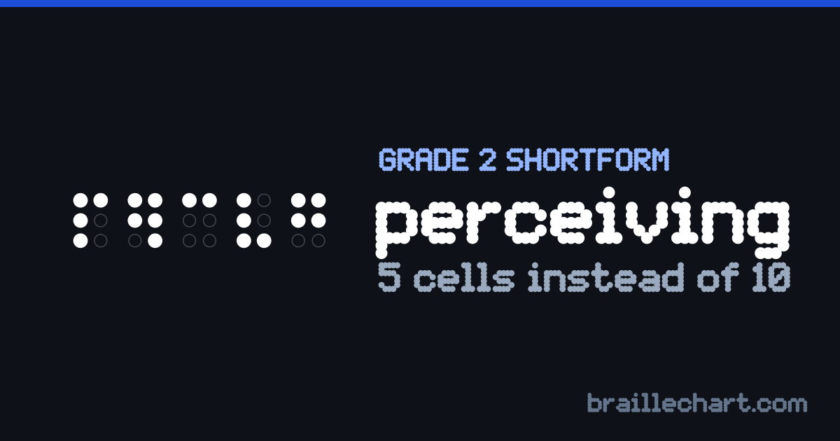 "perceiving" in braille as a Grade 2 shortform: 5 cells rather than the 10 an uncontracted spelling would take.