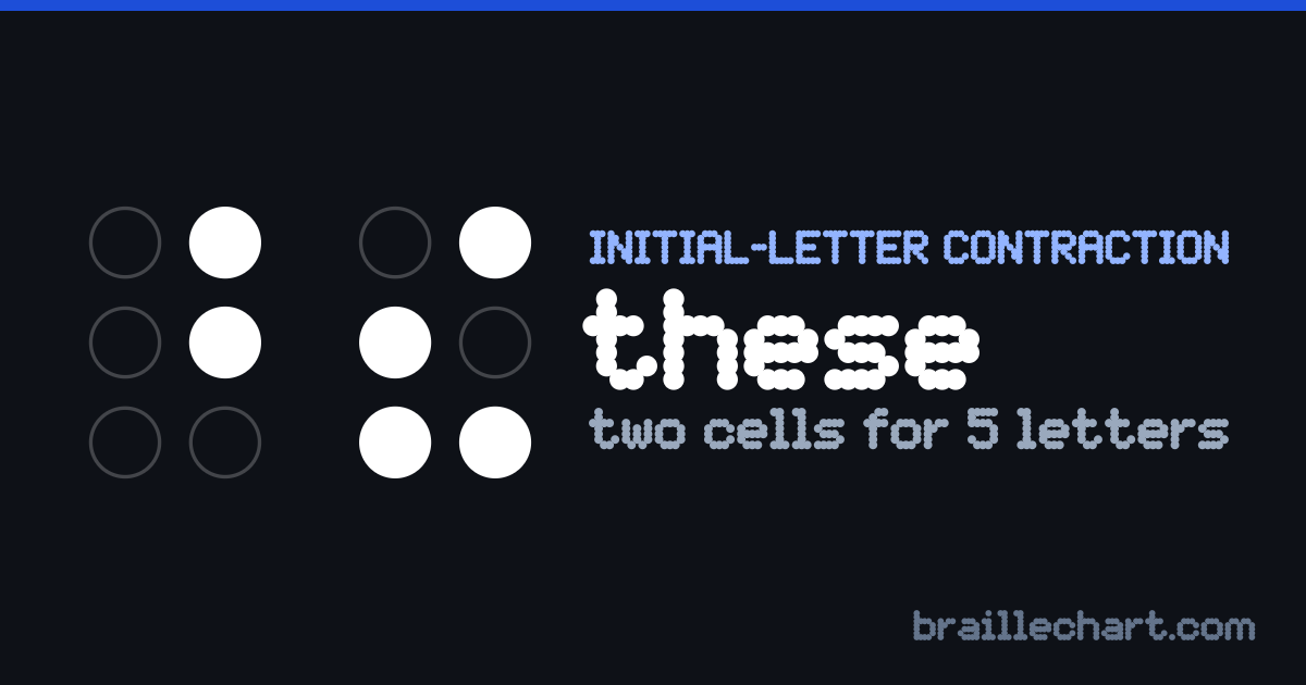 "these" in braille: two cells, the first with dots 4 and 5 raised and the second with dots 2, 3, 4 and 6.