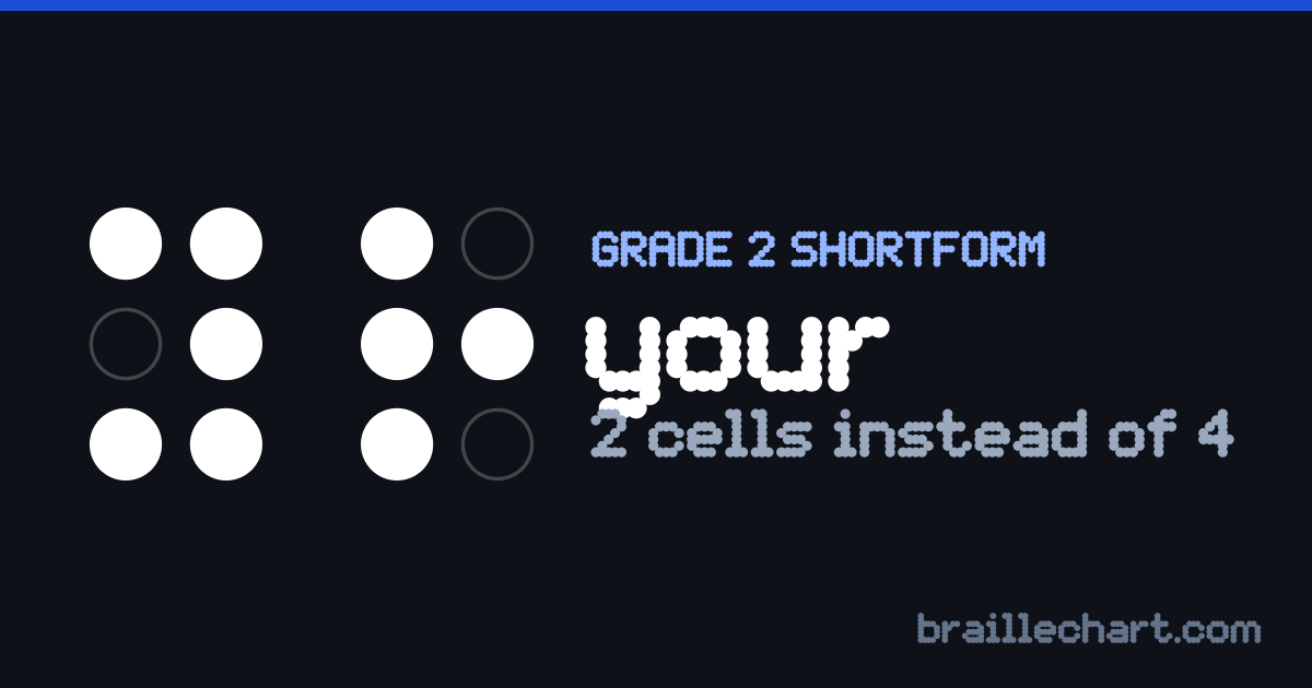 "your" in braille as a Grade 2 shortform: 2 cells rather than the 4 an uncontracted spelling would take.