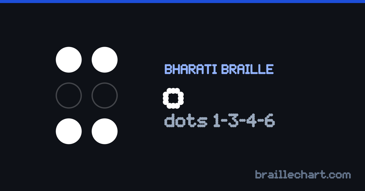 भारती ब्रेल में ऑ — बिन्दु १, ३, ४ और ६।