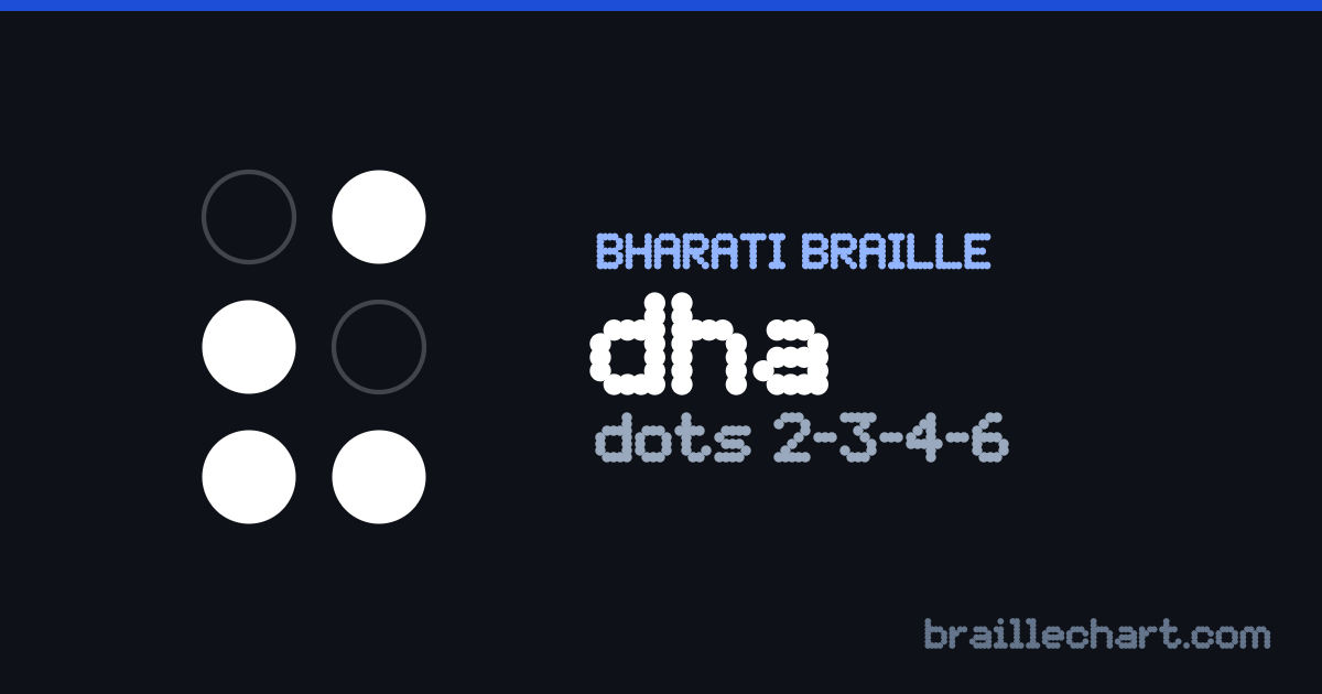 भारती ब्रेल में ध — बिन्दु २, ३, ४ और ६।