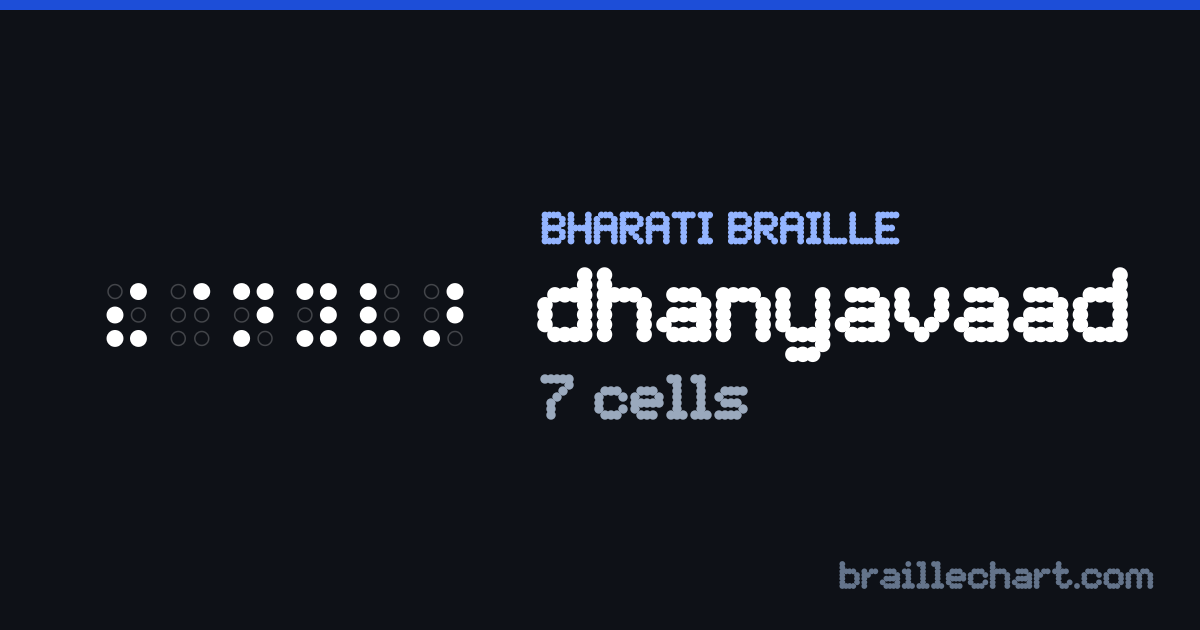 धन्यवाद भारती ब्रेल में, ७ ख़ानों में।