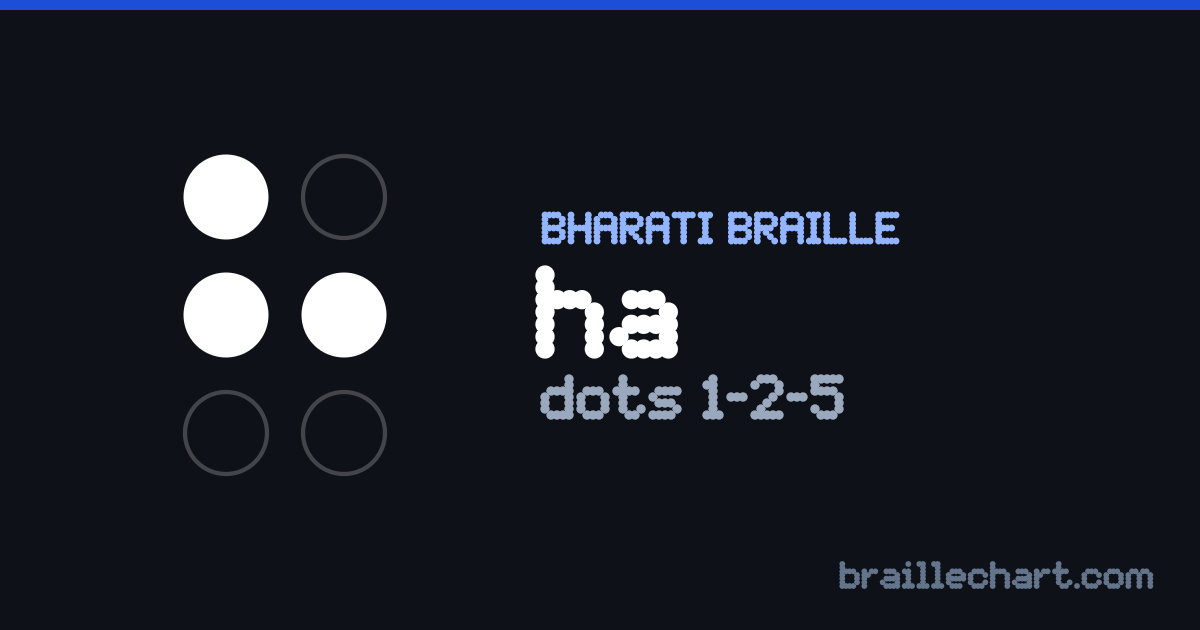 भारती ब्रेल में ह — बिन्दु १, २ और ५।