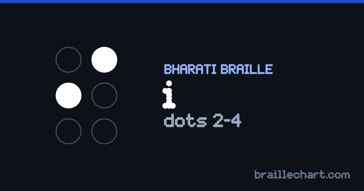 भारती ब्रेल में इ — बिन्दु २ और ४।