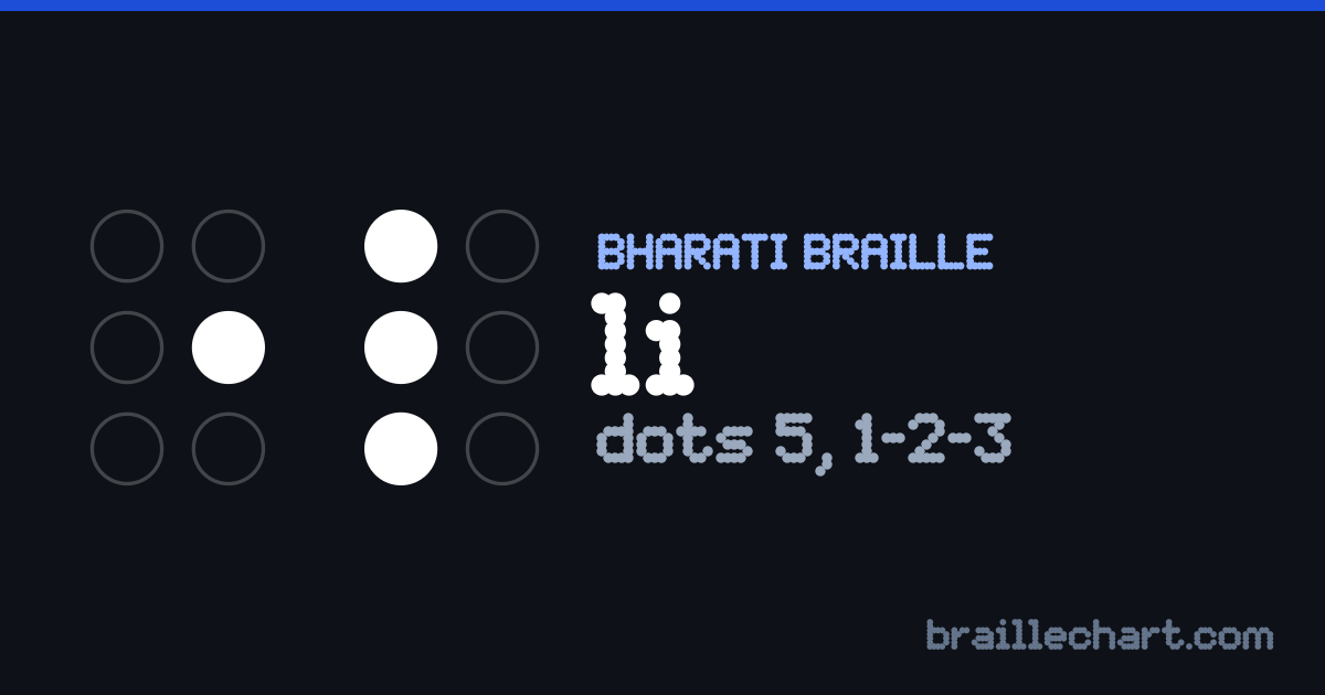 भारती ब्रेल में ऌ — बिन्दु ५, १, २ और ३।