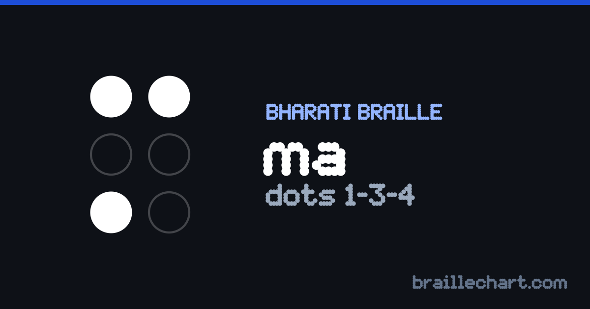 भारती ब्रेल में म — बिन्दु १, ३ और ४।