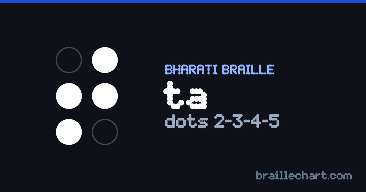 भारती ब्रेल में त — बिन्दु २, ३, ४ और ५।