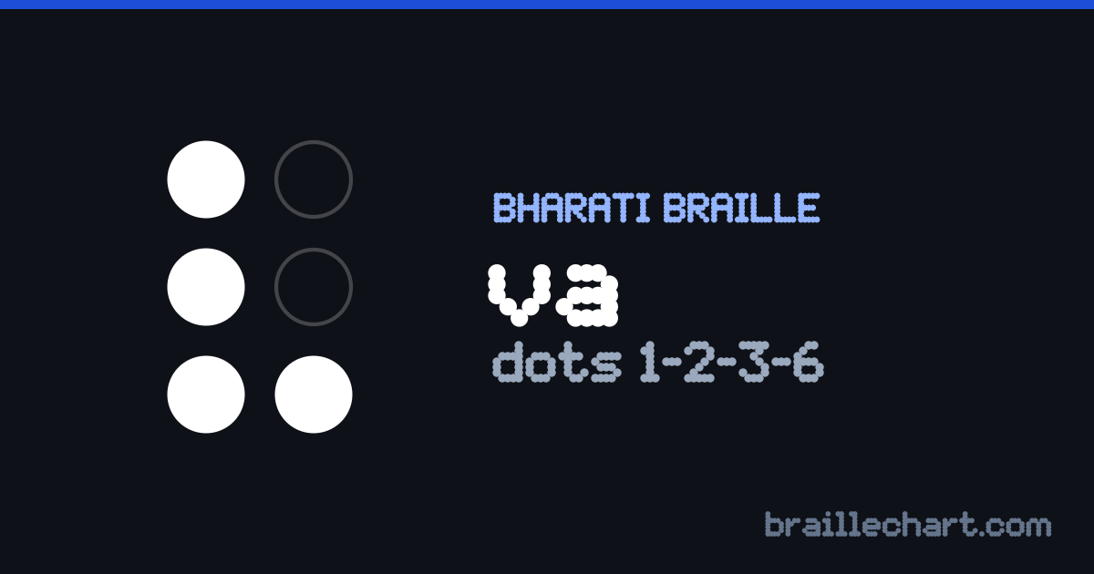 भारती ब्रेल में व — बिन्दु १, २, ३ और ६।