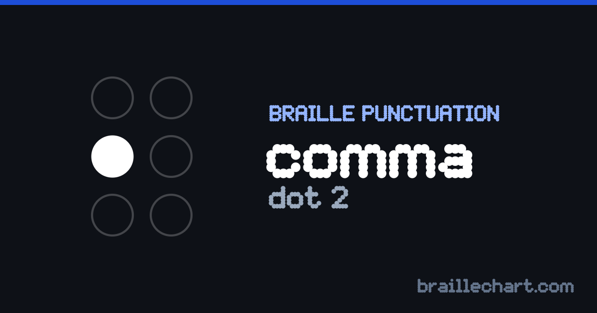 The comma in braille: a cell with dot 2 raised, in the lower part of the cell.