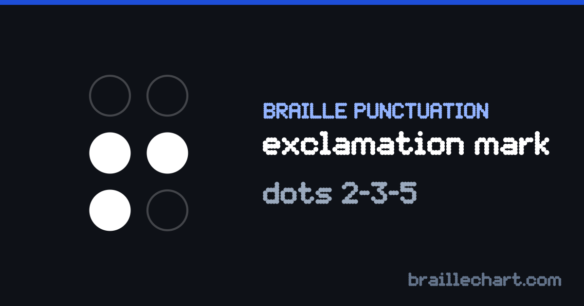 The exclamation mark in braille: a cell with dots 2, 3 and 5 raised, in the lower part of the cell.